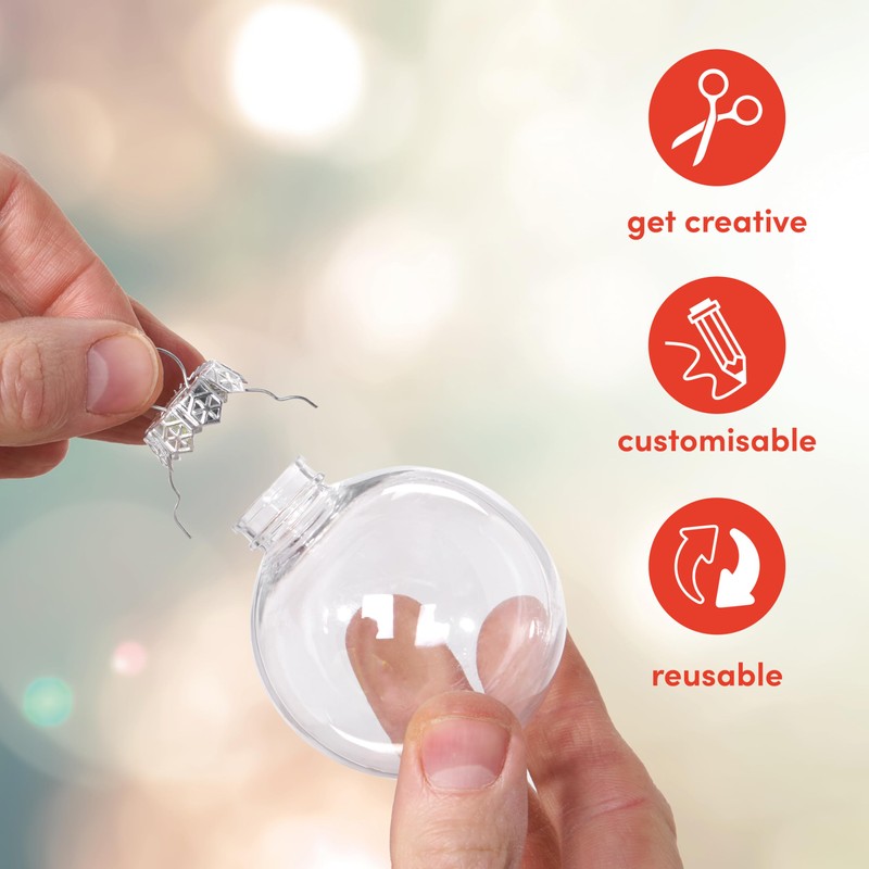 THE TWIDDLERS - 15 Pack Christmas Fillable Clear Plastic Baubles,