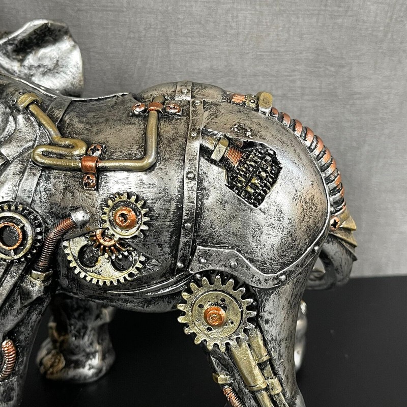 Darthome Steampunk Elephant Ornament Industrial Silver Resin Gothic African Animal