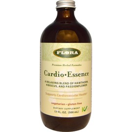 Flora - Cardio-Essence, Relaxing Blend of Hawthorn, Hibiscus & Passionflower, Vegetarian, Gluten Free Daily Tonic, 17-fl. oz. Glass Bottle
