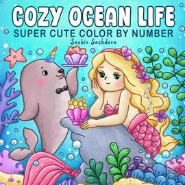 Cozy Ocean Life Color by Number: Super Cute Coloring Book for Adults and Teens featuring Mermaids, Sea Creatures, Cute Animals and Underwater Scenes