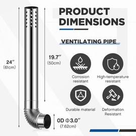 Blulu 1 Set Direct Vent Kit Include 3" OD Elbow and 3" OD x 19.7" Length Stainless Steel Vent Pipe with Chimney Rain Cap Horizontal Termination Pipe for Tankless Water Heater Vent Pipe