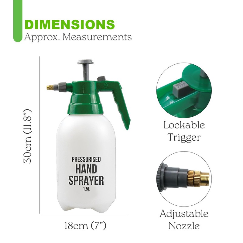 1.5L Pressurised Hand Sprayer - Pump Action Garden Preassure Sprayer