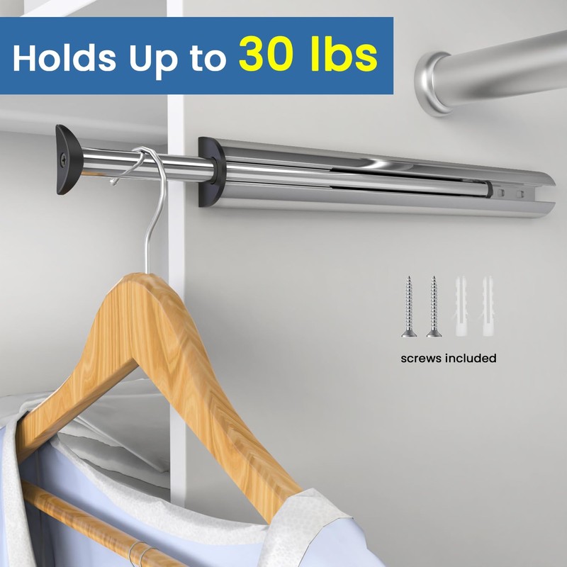 Tenovel Pull-Out Closet Clothes Closet Hanging Rod 14-Inch, Metal Telescoping