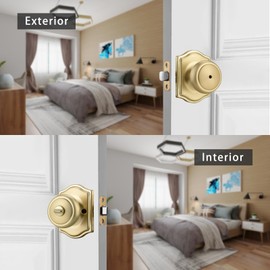 NCSEN Satin Brass Door Knobs with Camelot Trim,Gold Interior Door Knob with Lock,Coastal Privacy Door knob for Bath and Bedroom