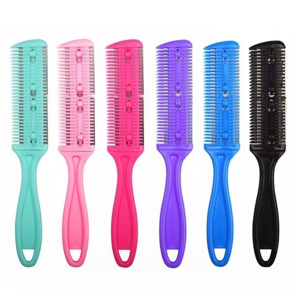 NAUZE 6 PCS Double Sided Hair Cutting Razor Comb Thinning Comb Hair Styling Razor Comb Tool for Home or Salon Supplies (6colors)