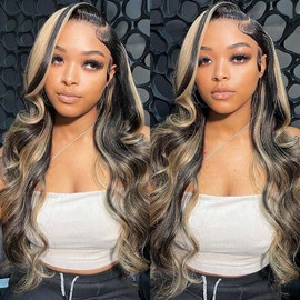 eddfine Ombre Glueless Wigs Human Hair Pre Plucked Pre Cut 5x5 Hd Lace Closure Wigs Human Hair 26 Inch 1B/27 Colored Highlight Body Wave Wigs 250% Density Glueless Wigs for Beginners