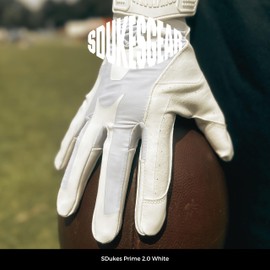 SDukes Prime 2.0 American Football Gloves Receiver (White, XL)