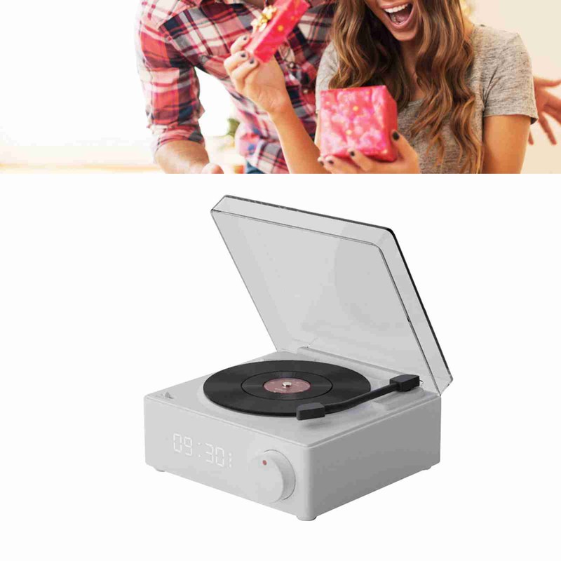 Rotating Vinyl Disc Alarm Clock Speaker Retro 360 Degree Stereo