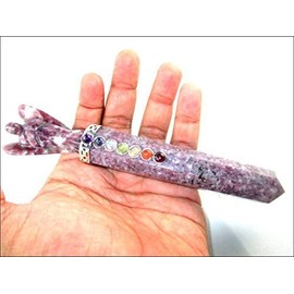 Jet International Lepidolite Angel Chakra Wand Stick Approx. 6.5 inch Energized Charged Cleansed Programmed Pure Genuine Stick Free Booklet Crystal Therapy Balancing Image is JUST A Reference