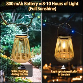 yunsheng Solar Lantern Outdoor Waterproof, 2 Pack Hanging Woven Lantern Lights, Solar Powered Ultra-Bright Garden Lights for Yard Patio Porch Lawn Pathway