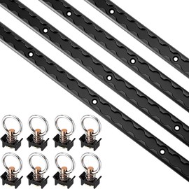 Yaocom 4 Pack L Track Tie Down System, Includes Black Anodized Aluminum L-Track and l Track Black Single Stud O-Ring Fittings, for Enclosed Trailer, Trucks, Trailer, Pickup (3ft)