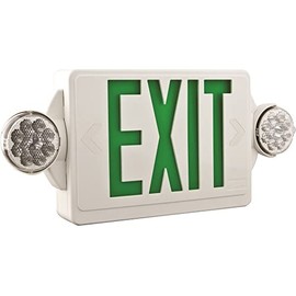 Lithonia Lighting LHQM LED G M6 LED Exit and Emergency Light Combo 2-Head Fixture, Green Letters and Battery Backup