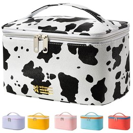Portable Makeup Bag Cosmetic Bags for Women Medium Pouch Case Purse Make Up Organization Waterproof (Print Cow) - Color: Cow Print