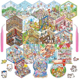 20 Sets DIY 3D Sticker Scene, Sticker Therapy for Adult Kids Make Your Own Scenes Miniature Room Cute Kawaii Cartoon Scene Stickers for Relief Stress Pass The Time