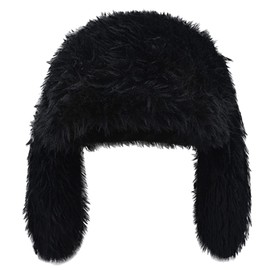 Y2K Fuzzy Bunny Hat for Women Cute Plush Beanie with Bunny Ears Long Rabbit Ears Winter Hat (Black)