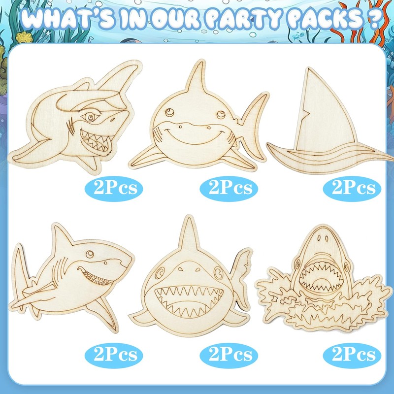 Xvvti 12PCS Shark Party Favors - DIY Shark Wood Painting