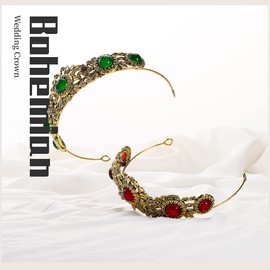 Fdesigner Corona de cristal barroco para novia, tiara vintage para boda, tocado de princesa, joyería para el pelo, banda para el pelo, accesorios para el pelo para mujeres y niñas (rojo)