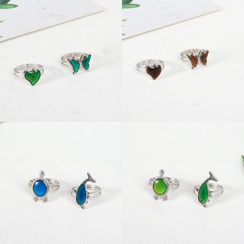 4Pcs Mood Ring for Girls Color Changing Rings Set Adjustable