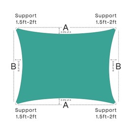 Vexoria Waterproof Sun Shade Sail, 12' x 16' 95% UV Block Sun Shade Canopy Rectangle Outdoor Shade Cover, Awning Shelter for Outdoor Patio Garden Backyard, Customizable（Turquoise）