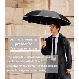 Travel Umbrellas Windproof Inverted Portable Reverse Folding Car Umbrella For Rain and Sun, Lightweight<1lb, Durable, Compact, Waterproof, Auto Open Close,Large Umbrella 46 Inch,10 Ribs, for Women Men, Fits Backpack (Beige)