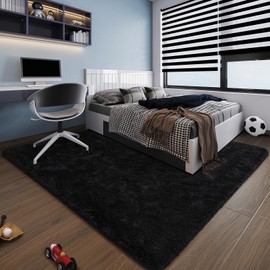 HOMORE HOMORE Black Area Rug for Bedroom, Fluffy Furry Shaggy Rugs for Living Room, Super Soft and Comfy Carpet for Kids Room, Cute Carpets for Nursery Girls Home Decor, 4x6 Feet