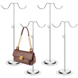 Sgran 4 Pcs Purse Display Stand, Adjustable Height Purse Stands for Display, Double Hook Handbag Display Stands, Stainless Steel Purse Holder for Wig Hat Home Boutique Store