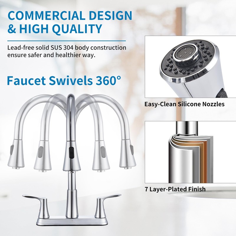 HOMELODY 2 Handles Kitchen Faucet with Pull Down Sprayer for