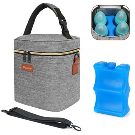 Mancro Insulated Breastmilk Cooler Bag Fits 4 Baby Bottles Up to 9 Ounce，Compact Baby Bottle Travel Bag with Ice Pack for Nursing Mom, Grey