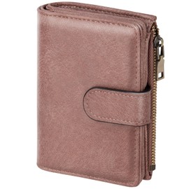 ONEKERUN Women's PU Leather Medium Purse with RFID Blocking Wallet Large Capacity Wallet for Women with Many Card Slots & Zip Coin Compartment, pink, Modern