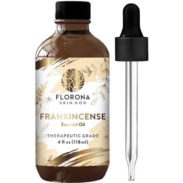 Florona Frankincense Essential Oil 100% Pure & Natural - 4 fl oz, Therapeutic Grade for Hair & Skin Care, Massage, Diffuser Aromatherapy