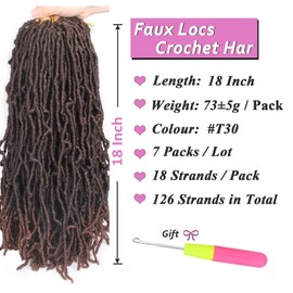Samtress Faux Locs Crochet Hair Soft Locs 18 Inch 7 Packs Goddess Locs Crochet Hair Curly Faux Locs Braiding Hair for Women Ombre Brown Pre-looped New Faux Locs Crochet Braids Extension (#T30)