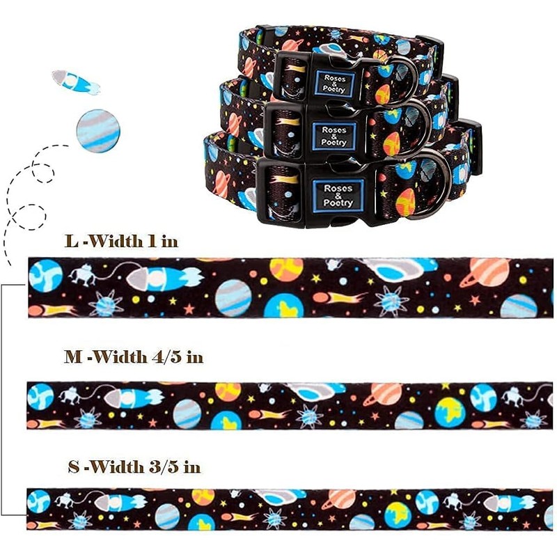 Roses&Poetry Dog Collar with Colourful Star Patterns, Adjustable Durable Puppy