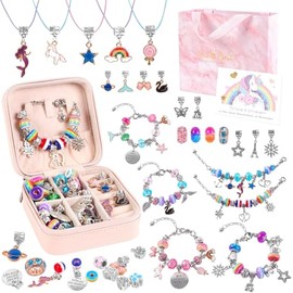 Little Girl Charm Bracelet Making Kit for Girls with Jewelry Box with A, Gifts for Girls Ages 8 9 10 Year Old,Girl Birthday Gifts,Girl Toys, Crafts Gift for Girls 8-12