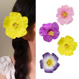 Yucenora 4 PCS Hawaiian Flower Hair Clips, Plumeria Hibiscus Hair Clip, Clip Accessories for Girls & Women Wedding Beach Party (Pink/Yellow/Purple/Rose Red)