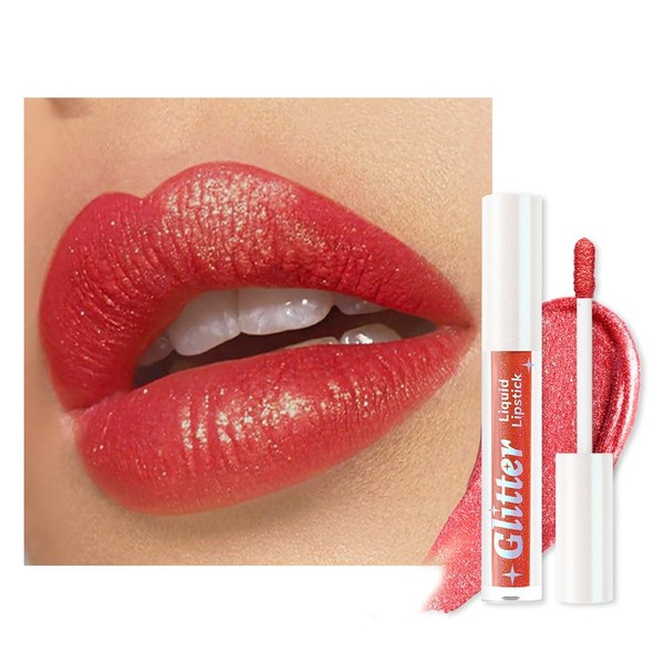 AMY'S DIARY Metallic Red Sparkle Liquid Lipstick, Shimmer Lip Gloss,