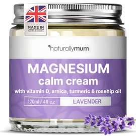 NaturallyMum Crema calmante de magnesio con vitamina D3 y lavanda, crema corporal de magnesio natural para relajación, cuidado hidratante de la piel y cuidado personal a la hora de acostarse, apta para veganos, 4 onzas líquidas