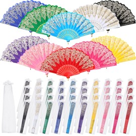 Geetery Geetery 50 Pcs Floral Folding Fan Chinese Style Silk Fabric Folding Hand Fan Vintage Flower Patterns Handheld for Wedding Party Favors Home(Fresh Colors)