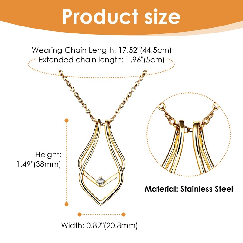 Cupimatch Women Ring Holder Necklace: Gold Silver Geometric Waterdrop Stainless