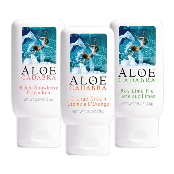 Aloe Cadabra Natural Lubricant Organic Assorted Flavored Water Based Lube Bundle for Her, Him & Couples: 1 Each - Strawberry, Orange Cream and Key Lime
