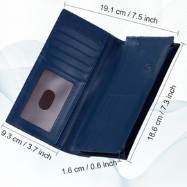 VISOUL Genuine Leather Wallet Genuine Vintage Leather XXL Long Wallet Credit Card Holder Men's Wallet RFID Protection Wallet Wallet, Carbon and blue, Vintage