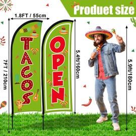 Buryeah Feather Banner Feather Flag Taco Sign Business Signs for Outside Open Flags for Businesses with Pole Ground Stake Portable for Mexican Restaurants, Diners, Markets (Green)