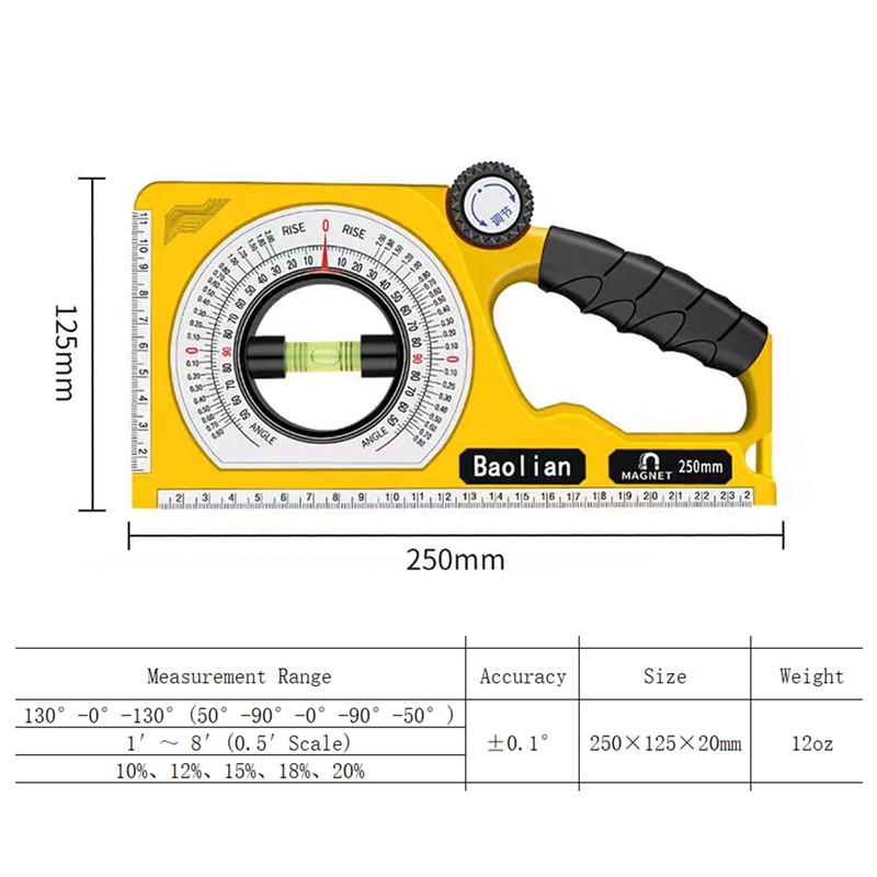 BJDSI Adjustable Angle Finder,Powerful Magnetic,Error is ±0.1°,3-line level bubble.