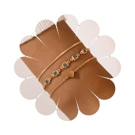 Erimberate Bohemian Layered Heart Emerald Bracelet Gold Snake Bone Chain Bracelet Emerald Green Bracelet Green Cz Chain Bracelet Jewelry for Women