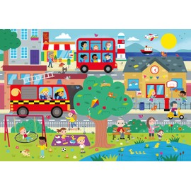 Clementoni - Puzzle Maxi Busy Town 104pcs Does Not Apply Supercolor Town-104 Piezas-Made in Italy, 4 Años, Dibujos Animados, Ilustraciones para Niños, Multicolor, Medium, 23766
