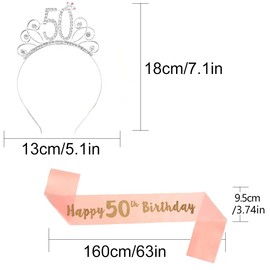 Rose Gold Happy 50th Birthday Sash and 50th Birthday Tiara Rhinestone Crown Headband for 50 Birthday Gift Party Supplies 50th Birthday Decoration Girls Women