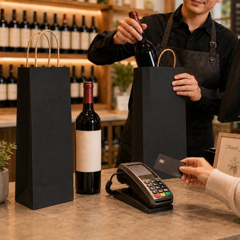 IDIDG 100 Pack Kraft Black Wine Gift Bags Wine Bag