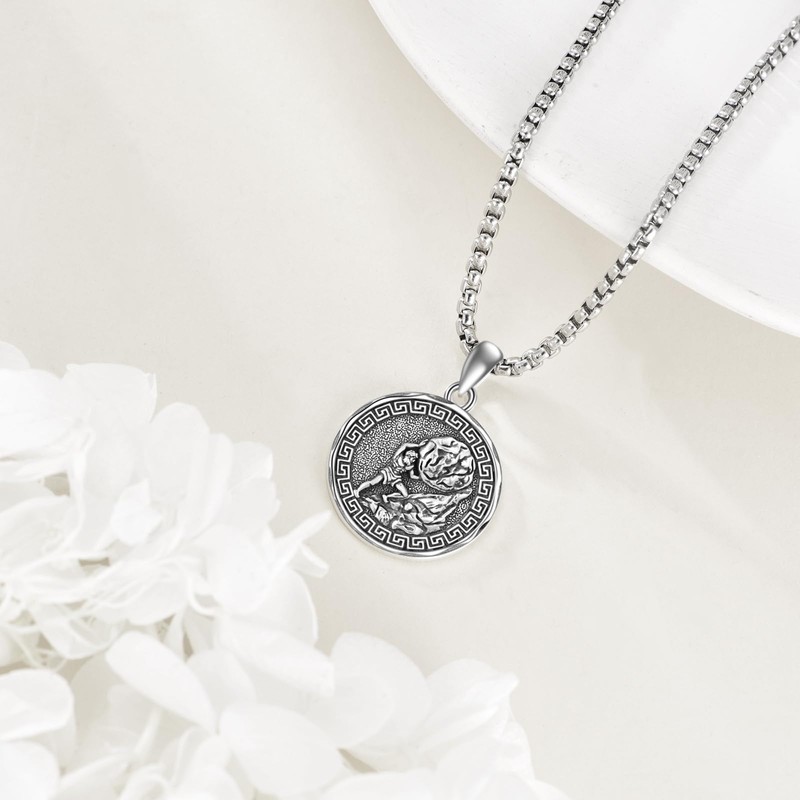 YFN Sisyphus Necklace Sterling Silver Religious Protector Pendant Greek God