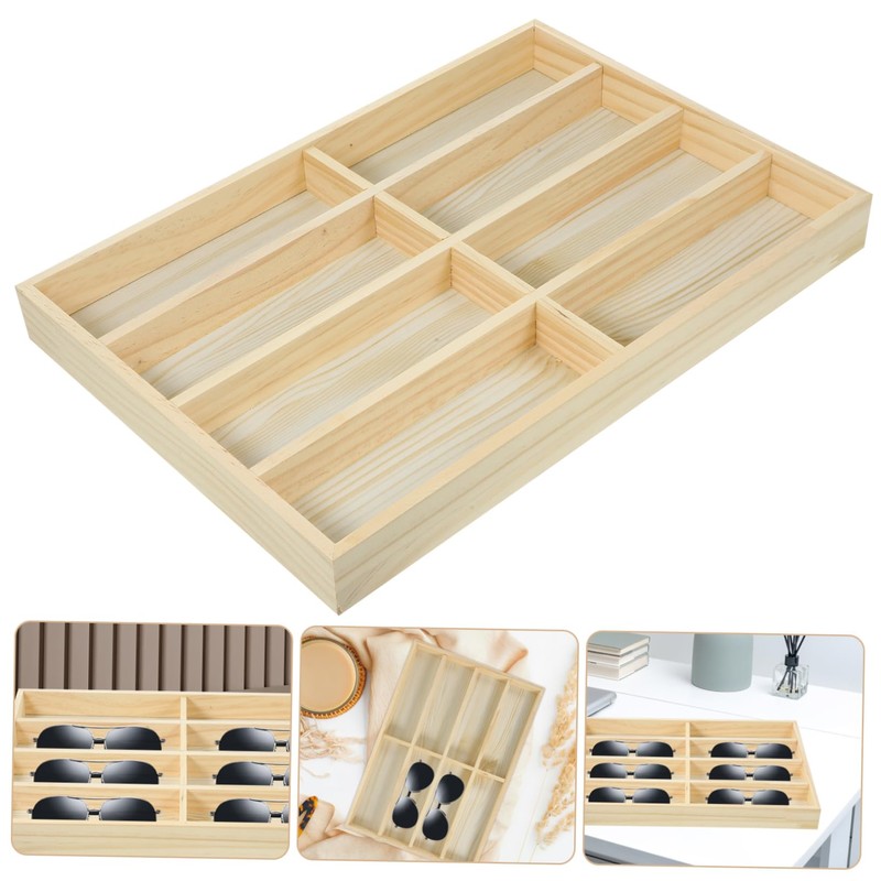 CHILDWEET Solid Wood Sunglasses Organizer 8-slot Stand Glasses Display Storage