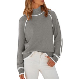 NALANISA Women's Mock Turtleneck Sweaters 2024 Fall Winter Casual Long Sleeve Color Block Pullover Sweater Soft Knitted Tops(Grey,M)