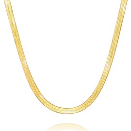 Rewizoo 14K Gold Necklace for Women Non Tarnish 4mm Snake Chain for Women Herringbone Gold Necklace for Mens Necklaces Chain 16" - 26" (16 Inches)